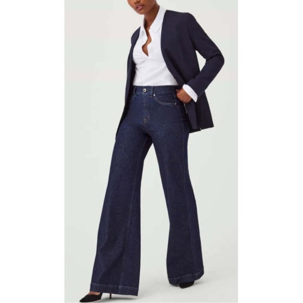 SPANX Wide Leg Jeans Raw Indigo  Size Large NWT
